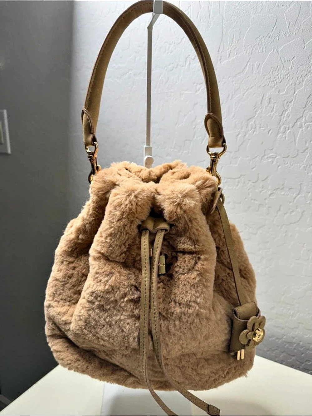 Samantha Thavasa Faux Fur Hobo Bag in Brown